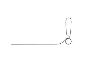 Exclamation mark, one line continuous drawing. Simple minimalism design style, linear background with exclamation sign. Warning, attention, danger, risk image message. outline illustration vector