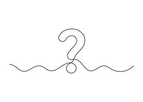 Question mark, one line continuous drawing. Simple minimalism design style, linear background with question sign. Help, ask, support, FAQ. outline illustration vector