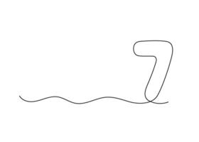 Number seven, continuous one line drawing. Black hand drawn single minimalist line isolated number. line figure background vector