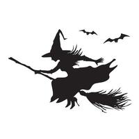 Silhouette of a flying witch on a broomstick with bats for Halloween decoration. Silhouette for the Halloween. Mystical illustration. outline of a witch. vector