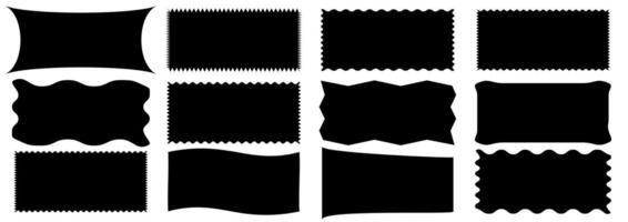 Set stamp frames with decorative edges for graphic design. Geometric zig zag wavy stickers. Rectangle shape frame with zigzag edge. Rectangular jagged curved box element. vector