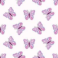 Seamless pattern of doodle butterflies on isolated background. Design for festive occasions, greeting card for Mothers day, Easter, spring and summertime, home and nursery decor, textile, paper craft. vector