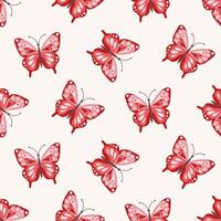 Seamless pattern of doodle butterflies on isolated background. Design for festive occasions, greeting card for Mothers day, Easter, spring and summertime, home and nursery decor, textile, paper craft. vector