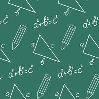 Seamless pattern of hand drawn school doodle geometry formula, and triangle on isolated chalkboard background. Design for back to school prints, scrapbooking, textile, home decor, paper crafts. vector