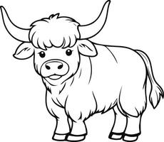 Yak coloring page line art vector