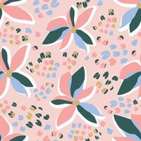 Minimal botanical seamless pattern with hand drawn abstract flower vector