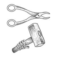 Blacksmith Forceps tongs hand drawing outline vector