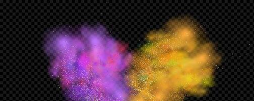 An explosion of colorful smoke clouds.Multicolor fog with blue and yellow particles.Explosions of color powder. vector
