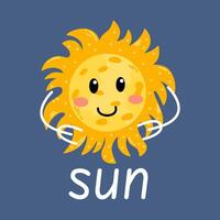 Decorative Space Print With Cute Planet Sun Illustration For Kids Room In Scandinavian Style Space Theme. vector