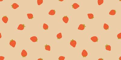 Strawberry Small Red Berries on Beige Background. Vintage Seamless Pattern vector