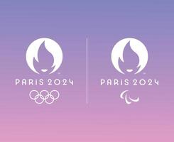 Paris 2024 Olympics Games And Paralympics Games Official Logo White Symbol Abstract Design Illustration With Gradient Background vector