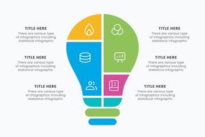 Idea light bulb infographic template for growth diagram, graph, presentation, chart. Business startup idea lamp concept with 6 options vector