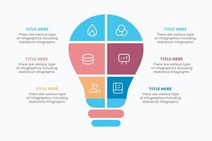 Idea light bulb infographic template for growth diagram, graph, presentation, chart. Business startup idea lamp concept with 6 options vector