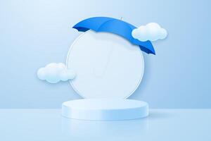 Podium with umbrella and clouds to display your products. vector