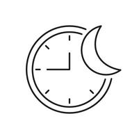 Night Time Mode, Moon with Clock Line Icon. Time Management And Scheduling For Healthy Lifestyle And Wellness. Isolated Illustration vector
