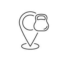 Map Pin with Kettlebell Line Icon. Fitness Center Location or Gym for Exercise and Training Outline Symbol. Isolated Illustration vector