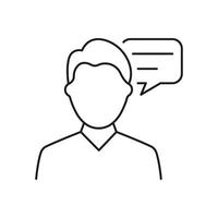 Man Outline Icon with Speech Bubble. Communication, Dialogue, Consultation or Discussion in Line Art. Isolated Illustration vector