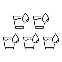 Hydration And Drinking Water Regularly Line Icon, Five Glasses Of Water With Droplets. Isolated Illustration vector