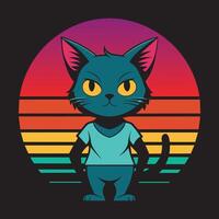 A stylish and nostalgic t-shirt design with a silhouette of an anime of cat vector