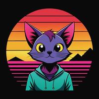 A stylish and nostalgic t-shirt design with a silhouette of an anime of cat vector