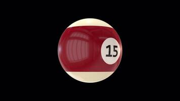 Red 15 Billiard Ball Rotating 3D Animation On Alpha Channel video