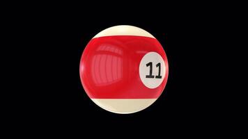 Red 11 Billiard Ball Rotating 3D Animation On Alpha Channel video
