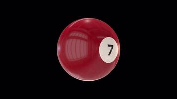 Red 7 Billiard Ball Rotating 3D Animation On Alpha Channel video