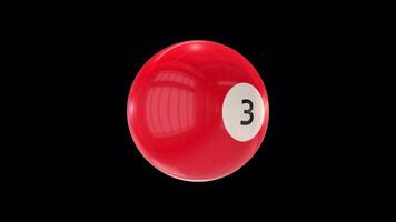 Red 3 Billiard Ball Rotating 3D Animation On Alpha Channel video