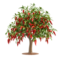 A healthy red chili pepper tree laden with bright red peppers, isolated on a transparent background png