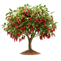 A healthy red chili pepper tree laden with bright red peppers, isolated on a transparent background png