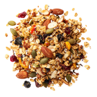 A top view of a granola, isolated on a transparent background png