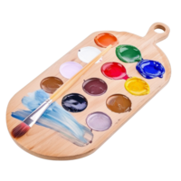 A watercolor paints with a clean brush, set against a palette isolated on a transparent background png
