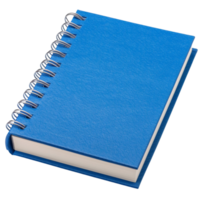 A spiral notebook with a vibrant blue cover, slightly open to reveal blank pages, inviting creativity and note-taking, isolated on a transparent background png