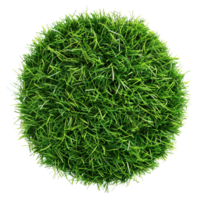 A top view of a floating patch of artificial grass, round and short, isolated on a transparent background png