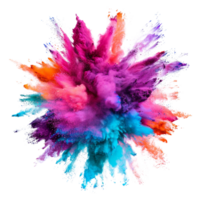 A vibrant explosion of colored powder reminiscent of the Holi festival, captured in vivid detail isolated on a transparent background png
