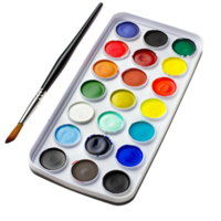 A watercolor paints with a clean brush, set against a palette isolated on a transparent background png
