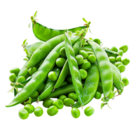 A heap of bright green peas, fresh from the pod, vivid and inviting, captured by a renowned food photographer isolated on a transparent background png