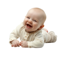 ein Baby lächelnd während Lügen auf es ist zurück, isoliert auf ein transparent Hintergrund png