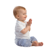 A baby sitting and clapping its hands, isolated on a transparent background png