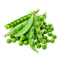 A heap of bright green peas, fresh from the pod, vivid and inviting, captured by a renowned food photographer isolated on a transparent background png