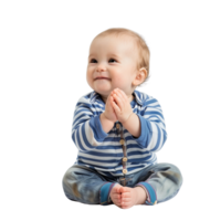 A baby sitting and clapping its hands, isolated on a transparent background png
