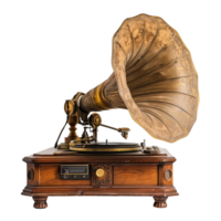 A beautifully preserved old gramophone isolated on a transparent background png