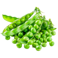 A heap of bright green peas, fresh from the pod, vivid and inviting, captured by a renowned food photographer isolated on a transparent background png