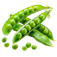 A heap of bright green peas, fresh from the pod, vivid and inviting, captured by a renowned food photographer isolated on a transparent background png