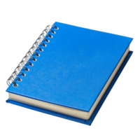 A spiral notebook with a vibrant blue cover, slightly open to reveal blank pages, inviting creativity and note-taking, isolated on a transparent background png