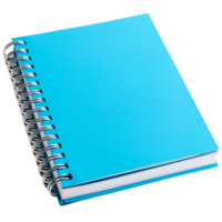 A spiral notebook with a vibrant blue cover, slightly open to reveal blank pages, inviting creativity and note-taking, isolated on a transparent background png