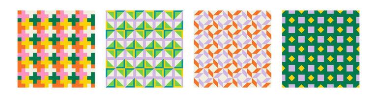 Set of Essential geometric printable seamless pattern with abstract Minimal elegant line form stroke shapes in vibrant colors. Modern simple background in minimalist mid century style wall art vector