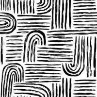 Aesthetic Contemporary printable seamless pattern with abstract line, dot, shape brush stroke in black and white colors. Boho background in minimalist style Illustration for wallpaper vector