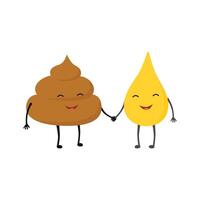 Cute happy smiling urine pee drop and poop friends character. Urine pee drop face,shit character,excrement ,toilet concept vector