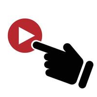 Silhouette icon of a hand clicking the play button. vector
